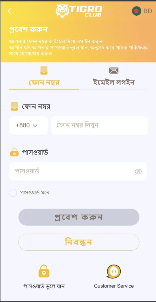 Tigro Club Login Interface